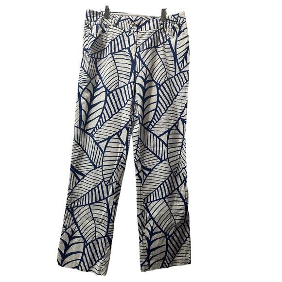 J McLaughlin Sz 10 Tropical‎ Palm Leaf Pants stretch Coastal Aloha Made in USA - Picture 2 of 9
